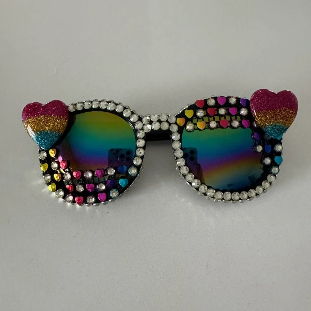 Handmade Colorful Heart Embellished Sunglasses